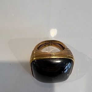 Gold Tone Ring with Large Black Stone